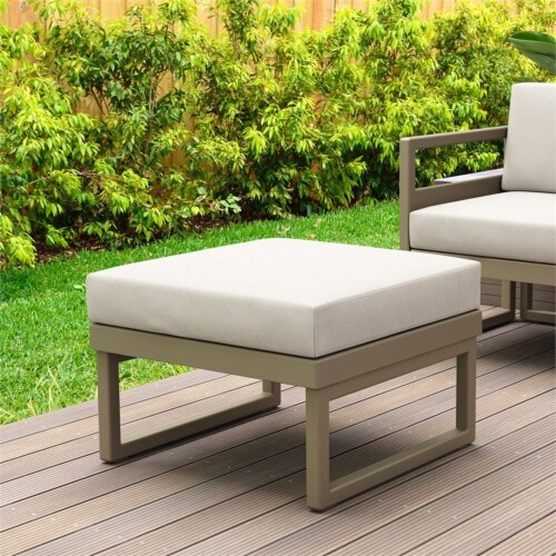 Siesta ISP137F-DVR-CNA Mykonos Ottoman with Sunbrella Natural Cushion - Taupe Square Perspective: top