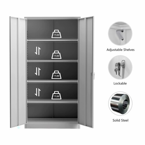 Aobabo 72 Inch Rolling Locking Storage Cabinet with Adjustable Shelves, Gray Perspective: top