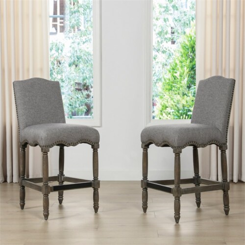Odette 26.5  Upholstered Counter Height Bar Stool Dark Heathered Grey Linen Perspective: top