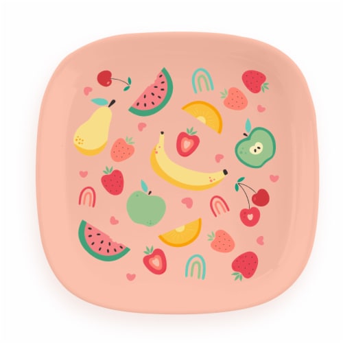TarHong Wheat Poly Propylene Square Plate - Coral Fruit Perspective: top