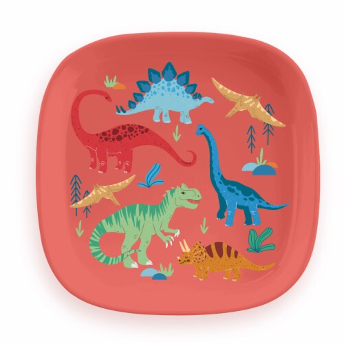 TarHong Wheat Poly Propylene Square Plate - Red Dinosaur Perspective: top