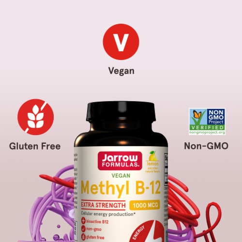 Jarrow Formulas® Extra Strength Methyl B-12 Lemon Chewable Tablets 1000 mcg Perspective: top