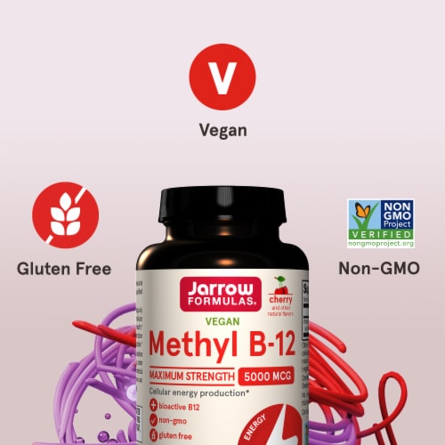 Jarrow Formulas® Maximum Strength Methyl B-12 Cherry Flavored Chewable Tablets Perspective: top