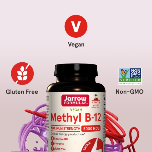 Jarrow Formulas® Maximum Strength Methyl B-12 Cherry Chewable Tablets 5000 mcg Perspective: top