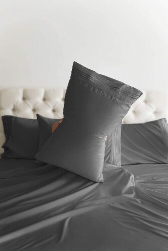 CGK Linens 6 Piece Microfiber Solid Sheet Set - California King - Dark Grey Perspective: top