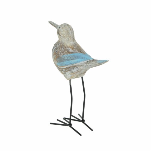 Carved Wood and Metal Sandpiper Shorebird Statue Coastal Accent Perspective: top