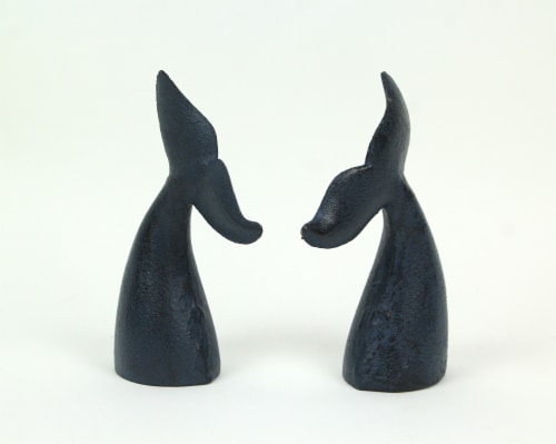 Blue Cast Iron Whale Tail Bookends Decorative Bookshelf Home Nautical Decor Set Perspective: top