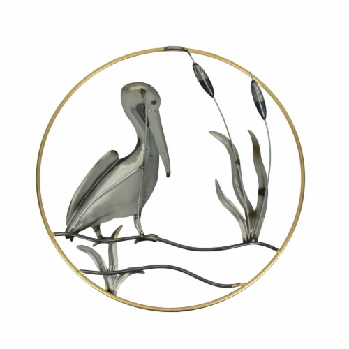 Hand-Painted Metal Pelican Open Work Wall Hanging 24 Inch Diameter Coastal Decor Perspective: top