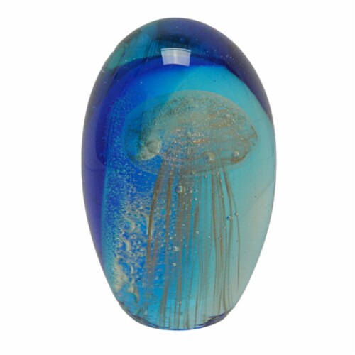 5 Inch Glass Glow In The Dark Jellyfish Paperweight Bookend Coastal Home Decor Sculpture Perspective: top