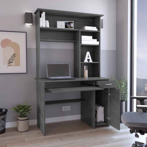 DEPOT E SHOP Desk Keyboard Tray CPU Door Multiple Shelves One Drawer Smokey Oak 2 boxes Kroger