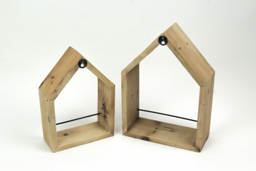 Set of 2 House Shaped Wooden Wall Mounted Shelves Perspective: top