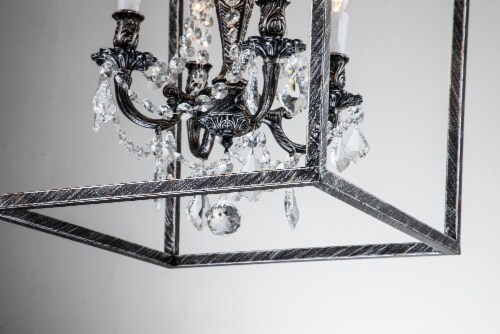Alena 4-Light Antique Black Farmhouse Crystal Foyer Lantern Chandelier Perspective: top