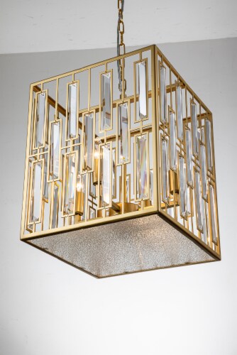 Cynthia 4-Light Gold Square Modern Glam Crystal Lantern Chandelier Perspective: top