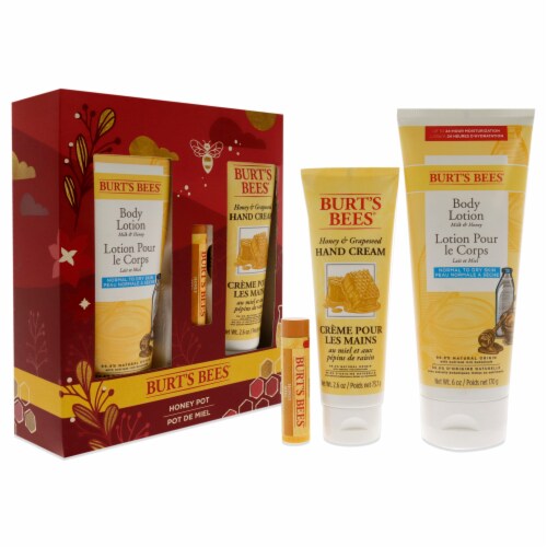 Burt's Bees Honey Pot Lip Balm Body Lotion and Hand Cream Holiday Gift Set Perspective: top