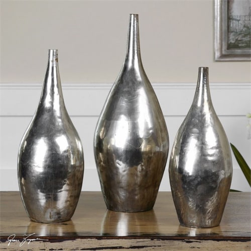 Uttermost Rajata Contemporary Metal Vases in Silver (Set of 3) Perspective: top