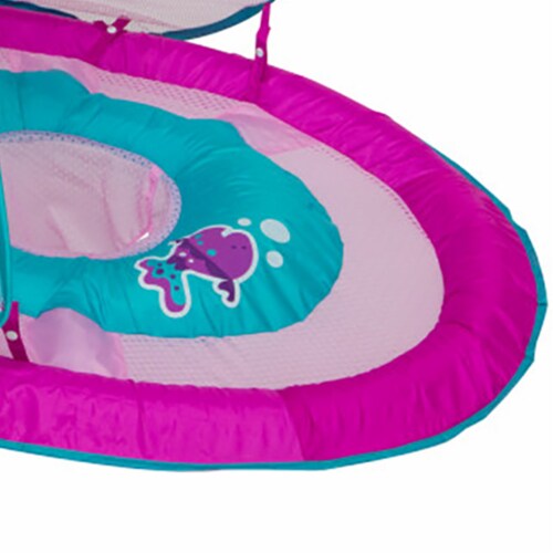 SwimWays Baby Spring Inflatable Round Pool Float w/ Protective Canopy, Pink Fish Perspective: top