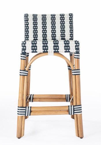 Butler Serienna Blue and White Rattan Low Back Counter Stool Perspective: top