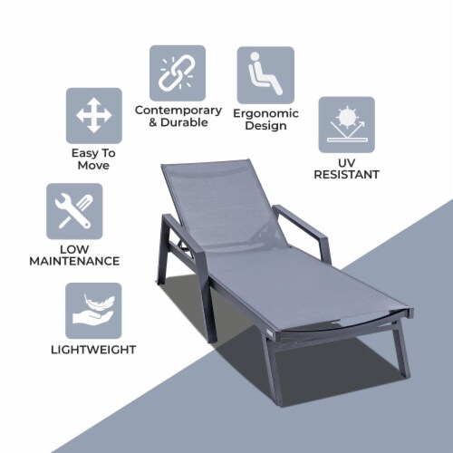 LeisureMod Marlin Patio Chaise Lounge Chair With Armrests in Black