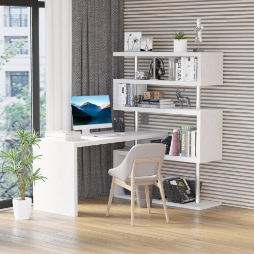 Corner Computer Desk. Writing Table with Steel Frame for Small Spaces,  White, 1 Unit - Fry's Food Stores