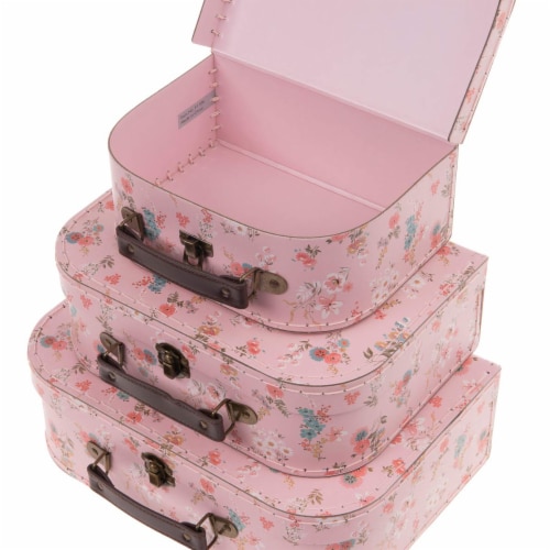 Jewelkeeper Pink Floral Paperboard Suitcases, Set of 3 Perspective: top