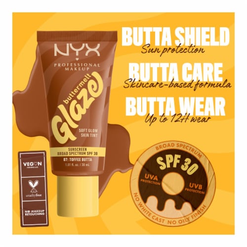 NYX Professional Makeup Buttermelt Glaze Soft Glow Skin Tint with SPF 30 07 Toffee Butta Perspective: top