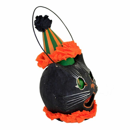Halloween Sassy Cat Mini Bucket Paper Mache Black Cat Clown Hat Tj0472 Perspective: top