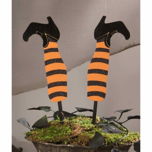Halloween Witch's Legs Floral Picks Pointed Black Shoes Stripe Sock Tf9138 Perspective: top
