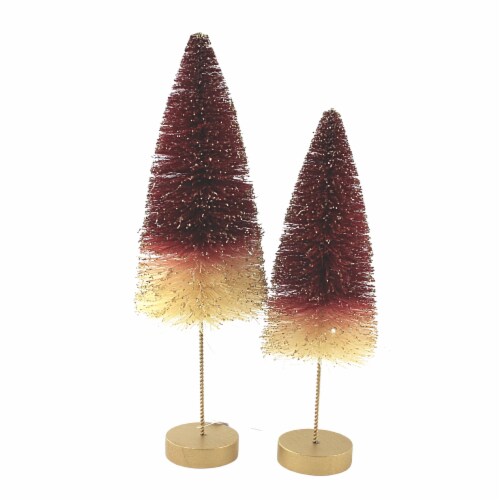 Christmas Red/Green Bottle Brush Trees Plastic Gold Glittered Two -Toned Lc0693 Perspective: top