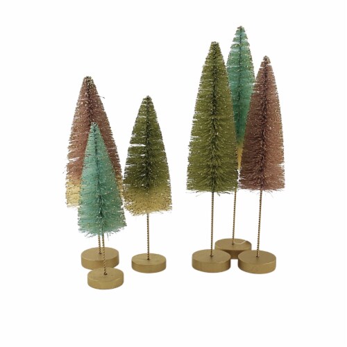 Christmas Pastel Forest Bottle Brush Tree Plastic Gold Glittered Lc0694 Perspective: top