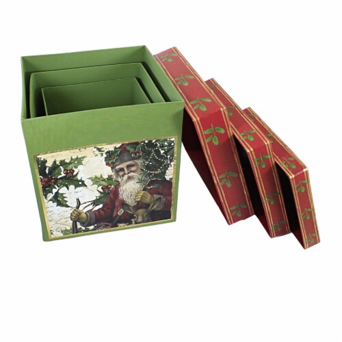 Christmas Holly Boxes Set/3 Paper Vintage Nesting Tl0233 Perspective: top