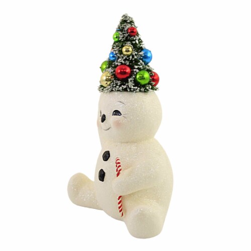 Christmas Retro Candy Cane Snowman W/Tree Polyresin Bottle Brush Tree Tj1354 Perspective: top