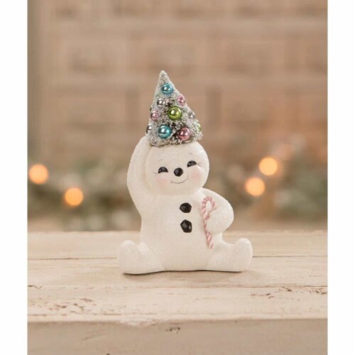 Christmas Pastel Candy Cane Snowman Tree Polyresin Bottle Brush Tree Tl1356 Perspective: top