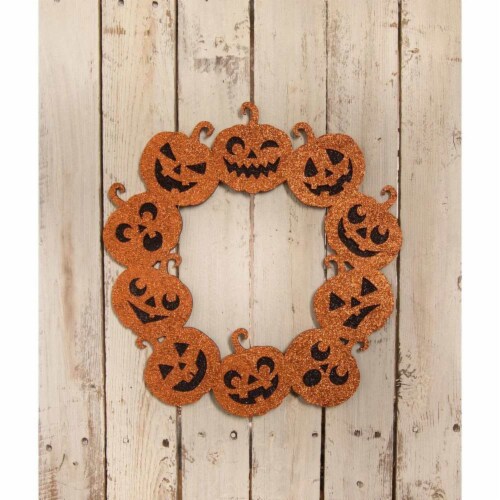 Halloween Jack-O-Lantern Glitter Wreath Mdf Wall Window Mantle Decor Lc1526 Perspective: top