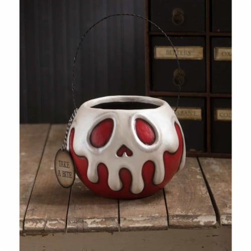 Halloween Red Apple W/White Poison Bucket Polyresin Charmed Confections La1388 Perspective: top