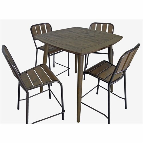 Cole Reclaimed Solid Wood Counter Chair in Brown with Black Metal Frame Perspective: top