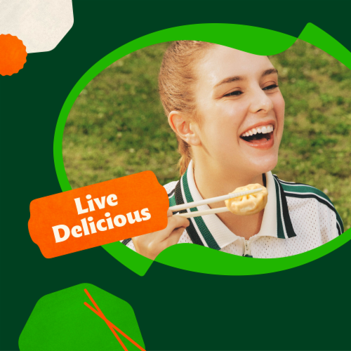 Bibigo Frozen Chicken & Vegetable Steamed Dumplings Perspective: top