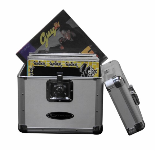 Odyssey KROM Series Record Utility Case for 70 12  Vinyl Records & LPs, Silver Perspective: top