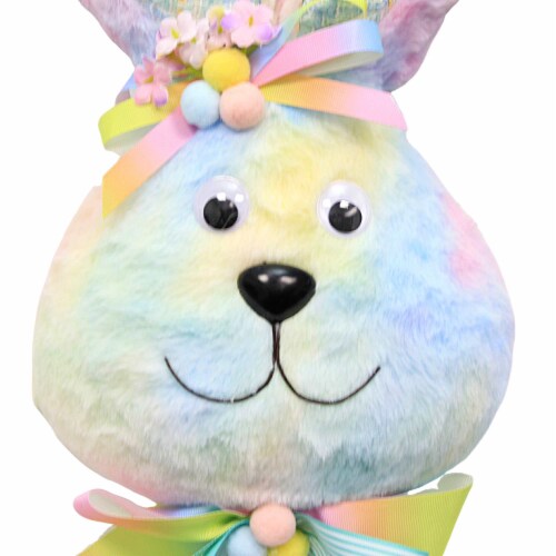 Easter Hanging Bunny Head With Bow Polyresin Rabbit Tie-Dyed Fabric 0808757 Perspective: top