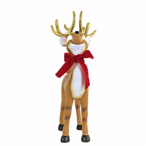 Christmas Retro Deer With Scarf Polyresin Velveteen Bow 2929408 Perspective: top
