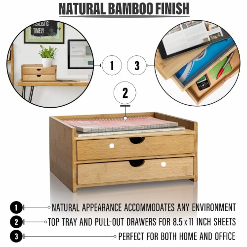 Prosumer's Choice Dual Drawer Bamboo Desktop Organizers | Letter Trays & Stacking Supports Perspective: top