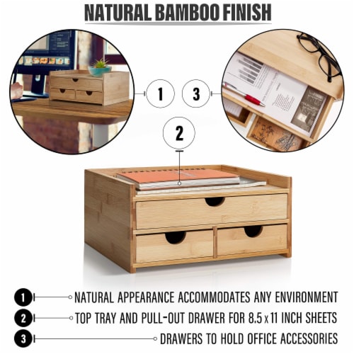Prosumer's Choice Triple Drawer Bamboo Desk Organizer for Home & Office Perspective: top