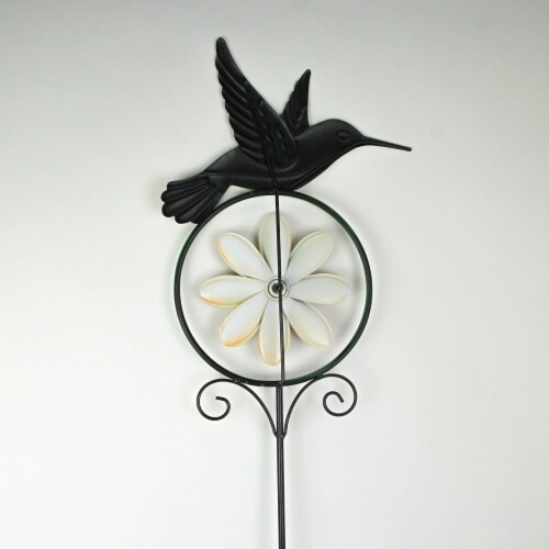55 Inch Hummingbird Flower Kinetic Wind Spinner Garden Stake Yard Decor Pinwheel Perspective: top