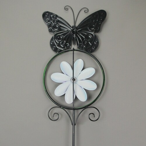 55 Inch High Butterfly Flower Kinetic Wind Spinner Metal Garden Stake Yard Decor Pinwheel Perspective: top
