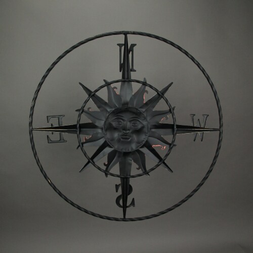 28 Inch Metal Sun Face Nautical Compass Rose Indoor Outdoor Home Decor Wall Art Plaque Perspective: top