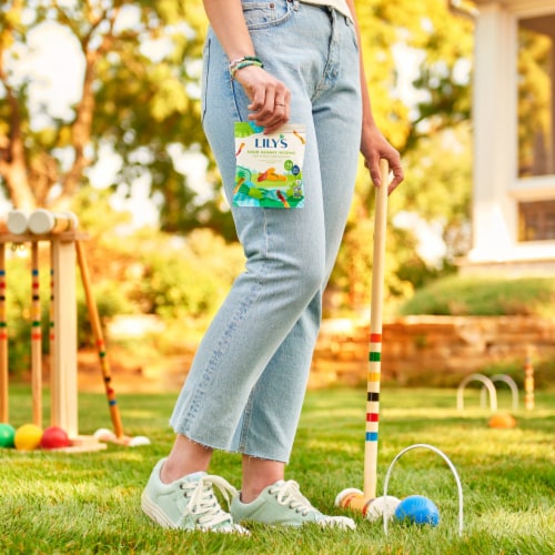 LILY'S Assorted Fruit Flavored No Sugar Added Sour Gummy Worms Bag Perspective: top
