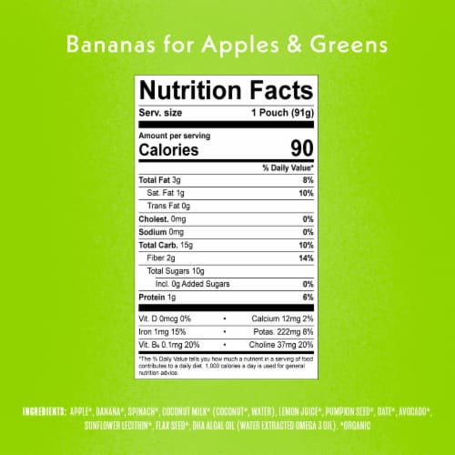 Once Upon a Farm™ Smart Blend Bananas for Apples and Greens Organic Snack Pouch Perspective: top