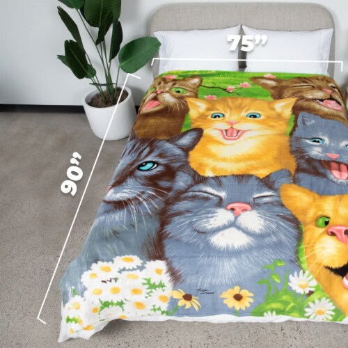 Dawhud Direct Animated Cats Selfie Fleece Blanket 75 x90  Queen Size Perspective: top