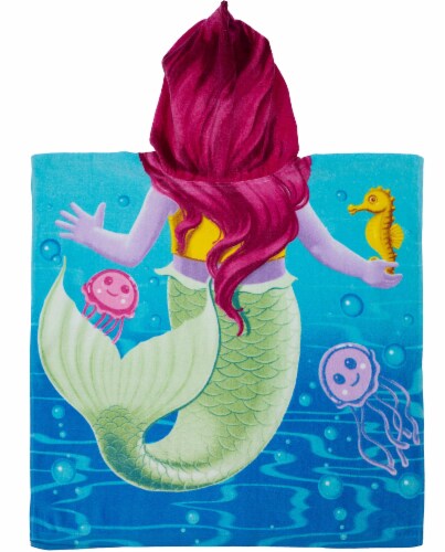 Dawhud Direct  Mermaid and Friends  Poncho Beach Towel for Kids Perspective: top