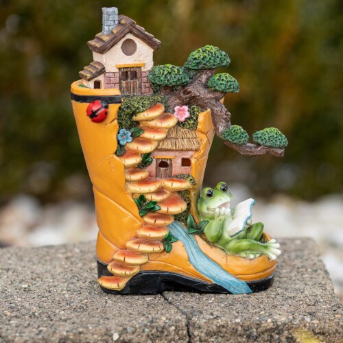 VP Home Enchanted Rainboot Fairy House Reading Frog Solar Light, Multi-Color Perspective: top