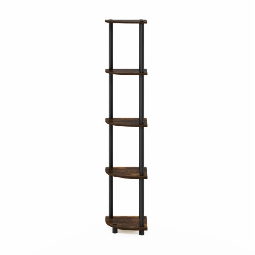 5 Tier Corner Display Rack Multipurpose Shelving Unit, Amber Pine/Black Perspective: top